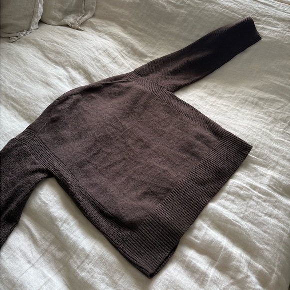 LOFT Petite Open Front Button Up Cardigan Sweater in Chocolate Brown - Picture 3 of 8